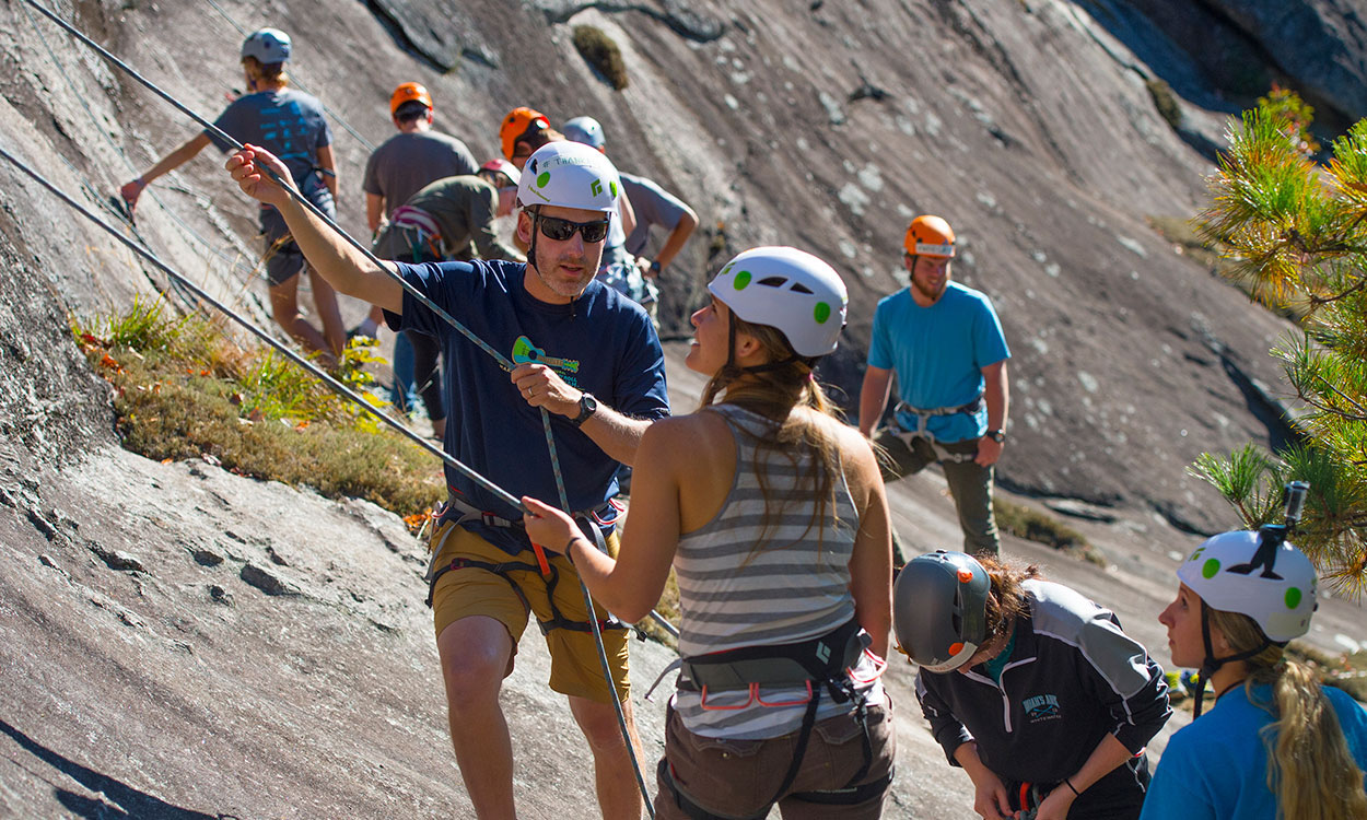 Andrew Bobilya teaches a rock climbing class