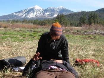 A wilderness first responder scenario photo by Pete Walka